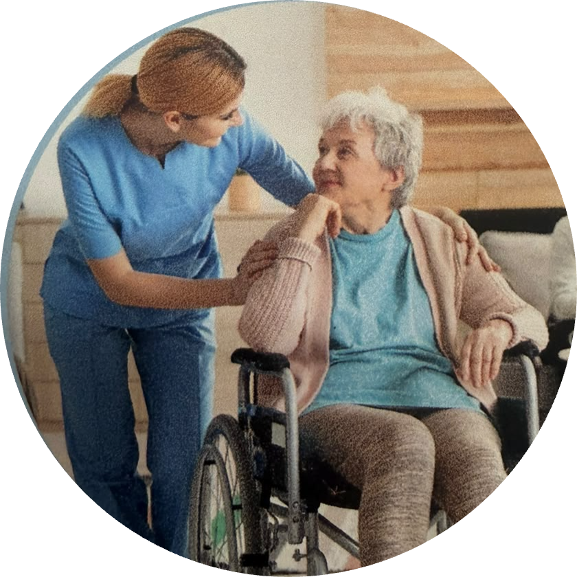 A nurse assisting a patient